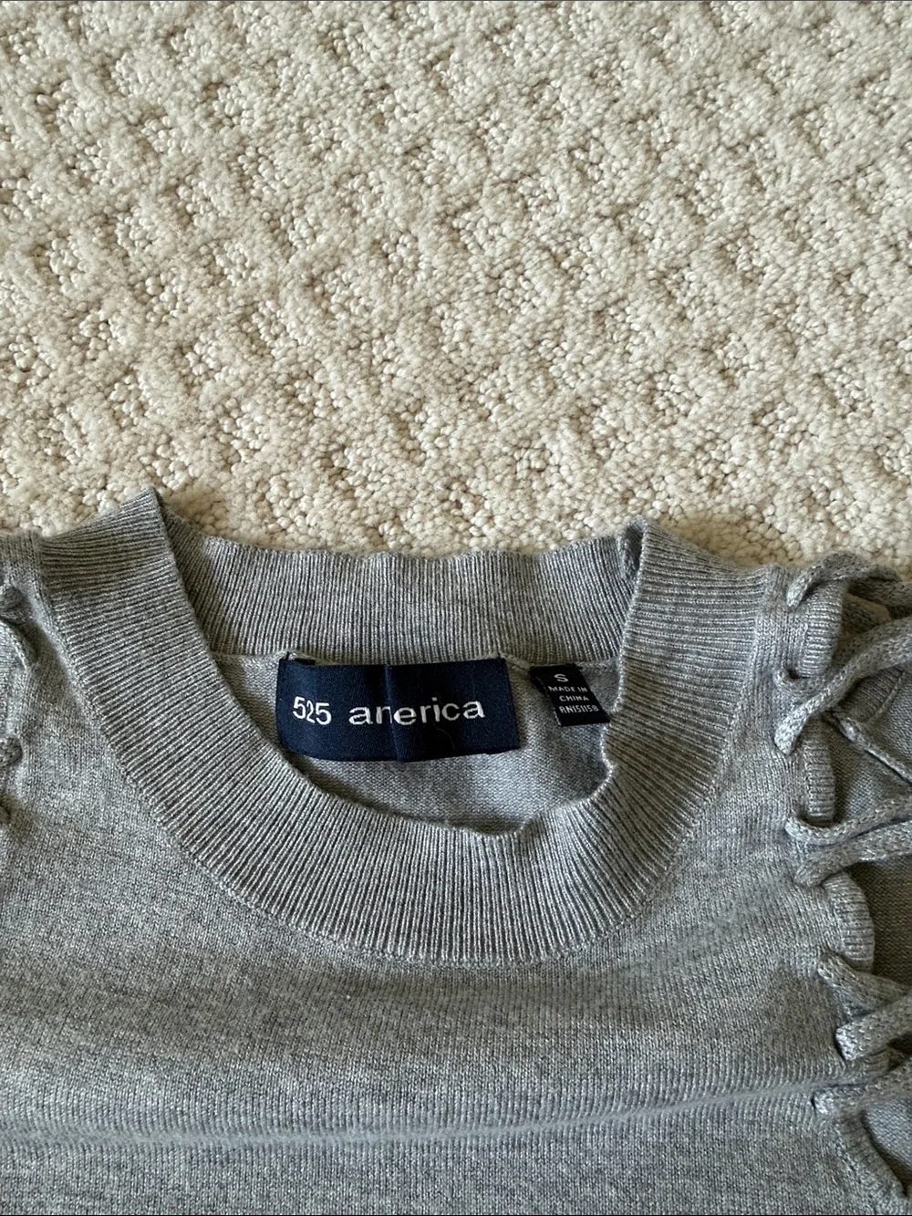 525 America Light Gray Lace-Up Shoulder Crewneck Sweater- CLOSET CLEAR OUT